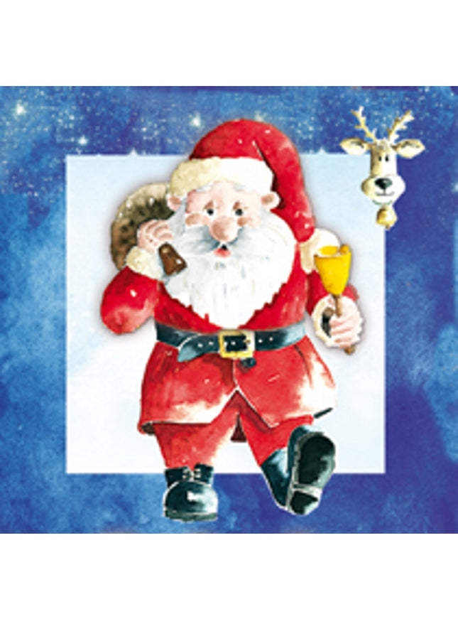 Vierkante kerstkaart kerstman met bel