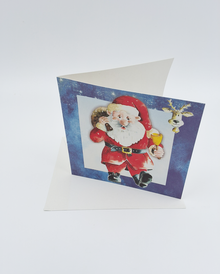 Vierkante kerstkaart kerstman met bel