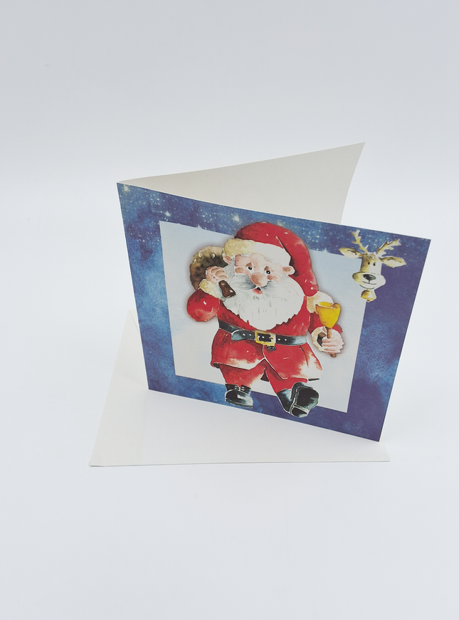 Vierkante kerstkaart kerstman met bel