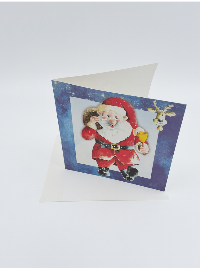 Vierkante kerstkaart kerstman met bel