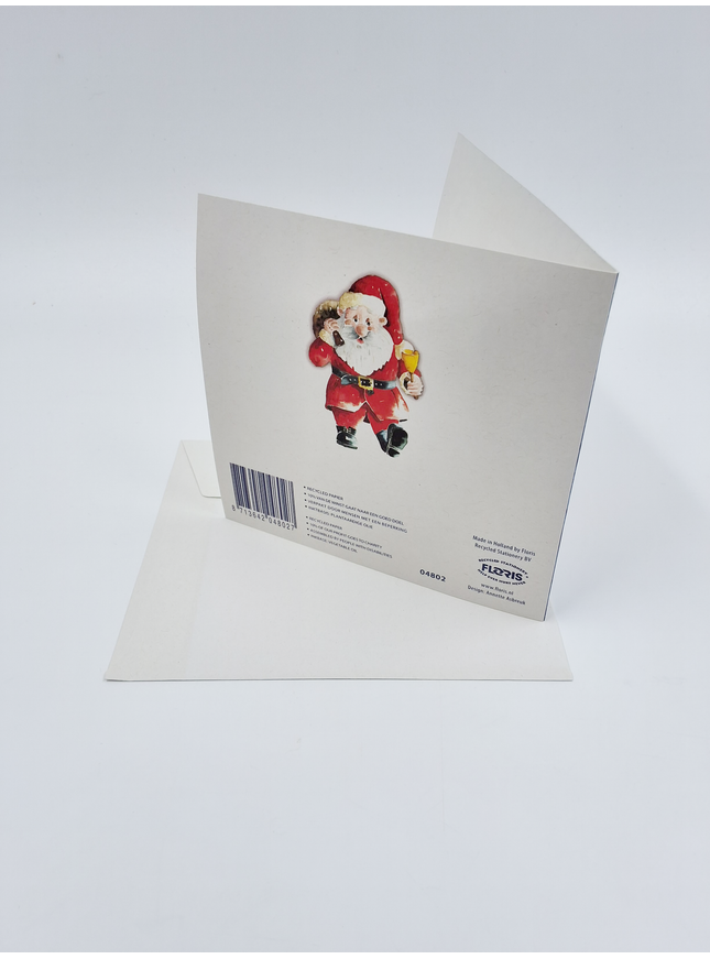 Vierkante kerstkaart kerstman met bel