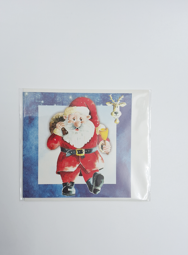 Vierkante kerstkaart kerstman met bel