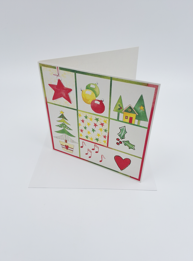 Kerstkaart vierkant ster kerstbal