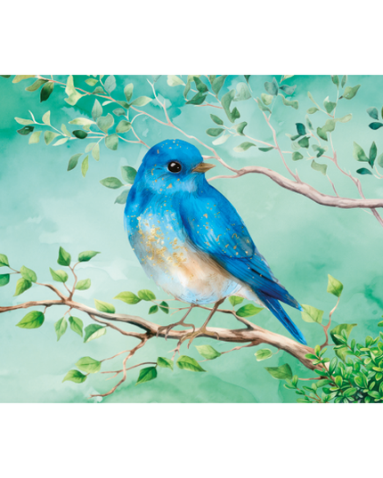 Wenskaart blauwe vogel op tak