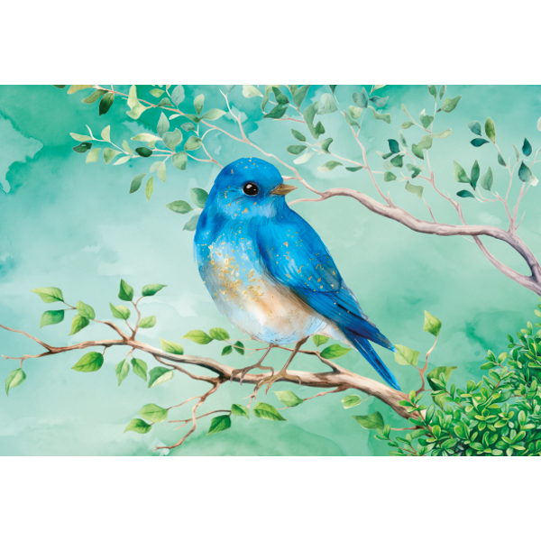 Wenskaart blauwe vogel op tak