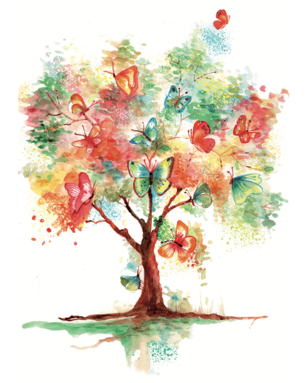 Wenskaart boom met vlinders