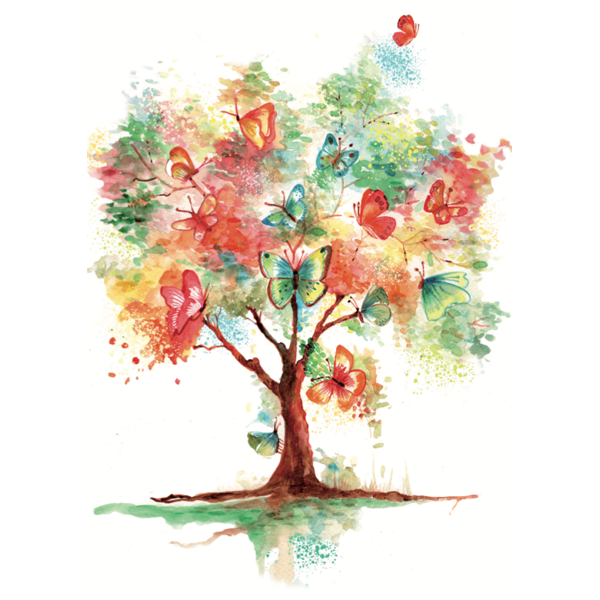 Wenskaart boom met vlinders