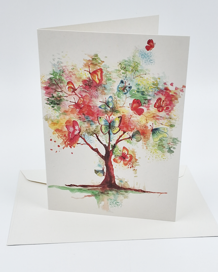 Wenskaart boom met vlinders