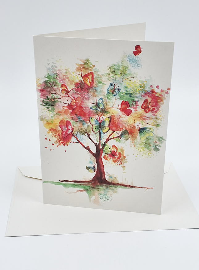 Wenskaart boom met vlinders