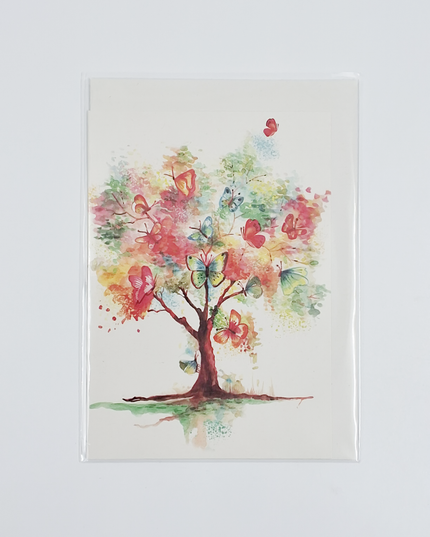 Wenskaart boom met vlinders