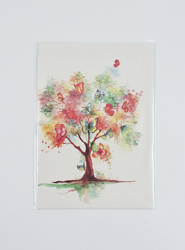 Wenskaart boom met vlinders