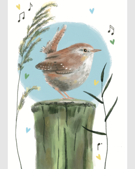 Wenskaart vogel op boomstam