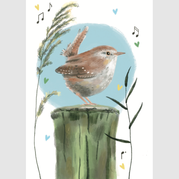 Wenskaart vogel op boomstam