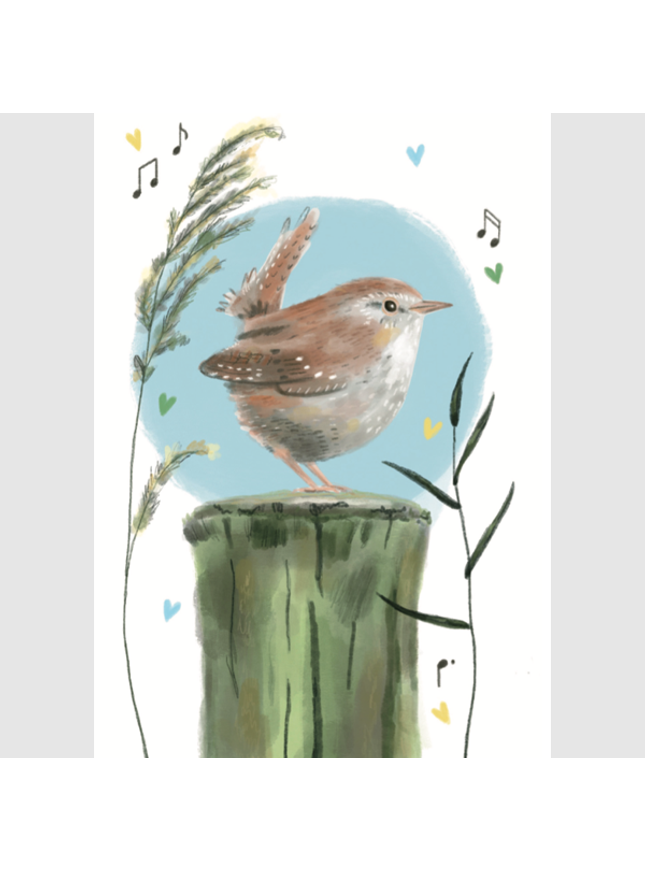 Wenskaart vogel op boomstam