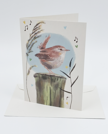 Wenskaart vogel op boomstam