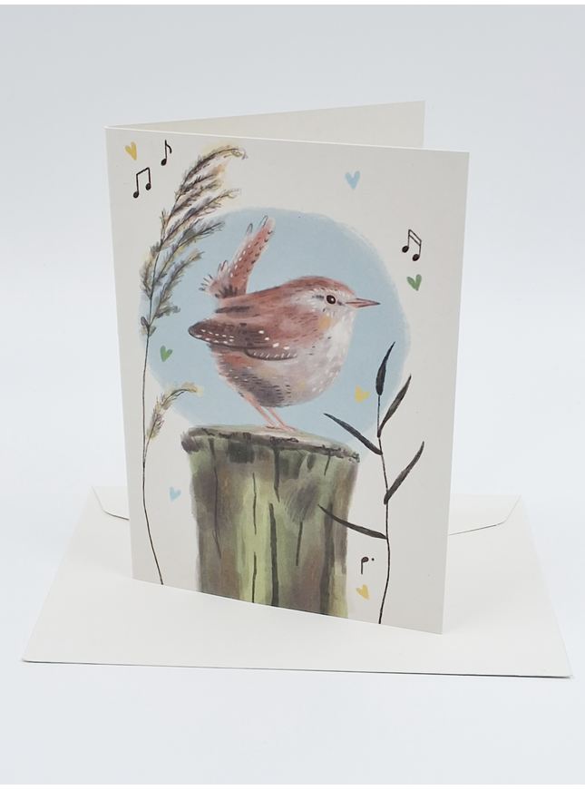 Wenskaart vogel op boomstam