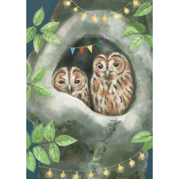 Wenskaart uil in boom