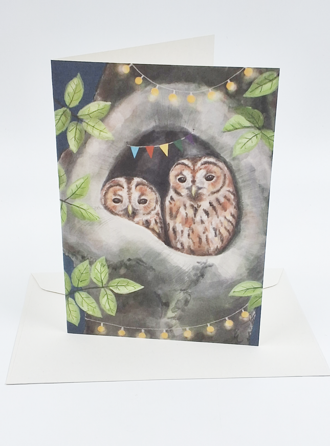 Wenskaart uil in boom