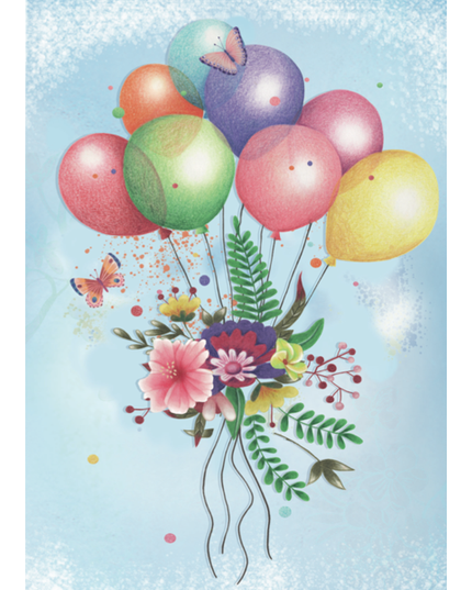 Wenskaart bloemen en ballon