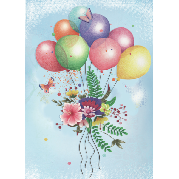 Wenskaart bloemen en ballon