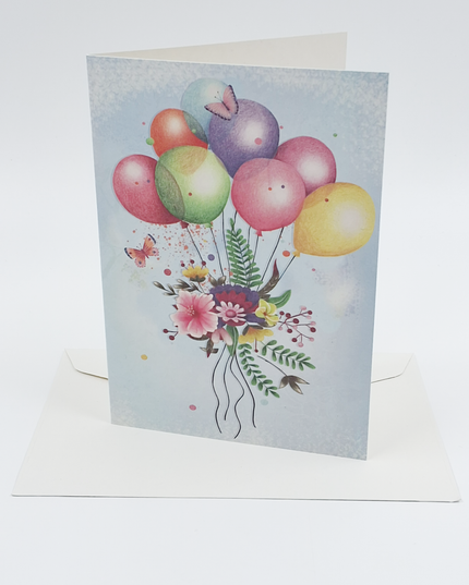 Wenskaart bloemen en ballon