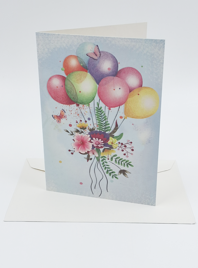 Wenskaart bloemen en ballon