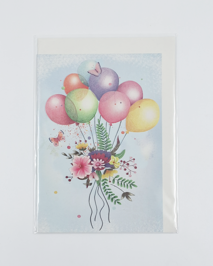 Wenskaart bloemen en ballon