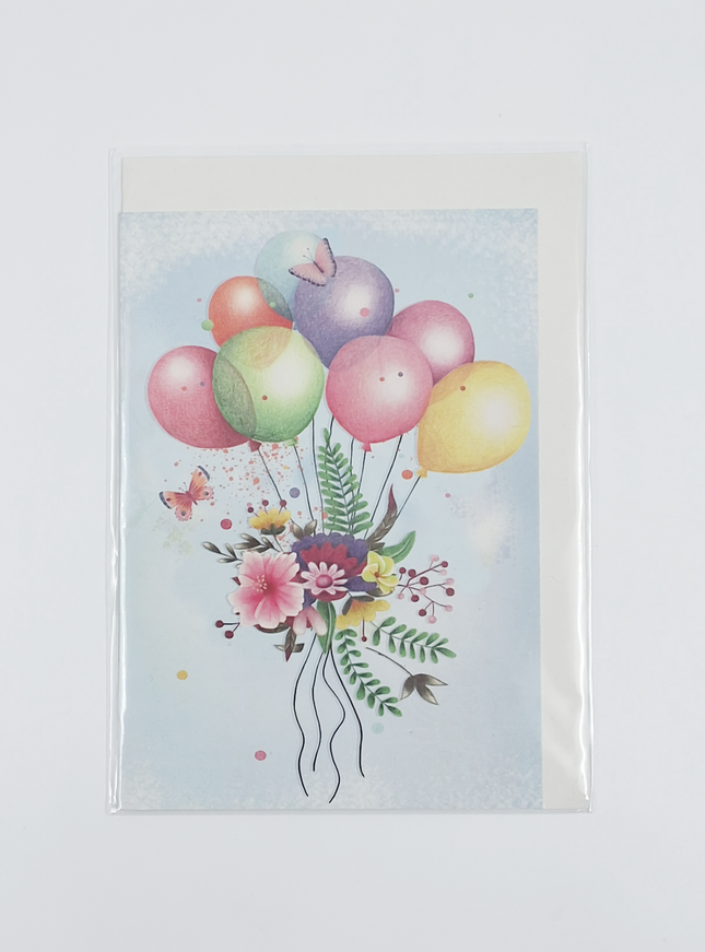Wenskaart bloemen en ballon
