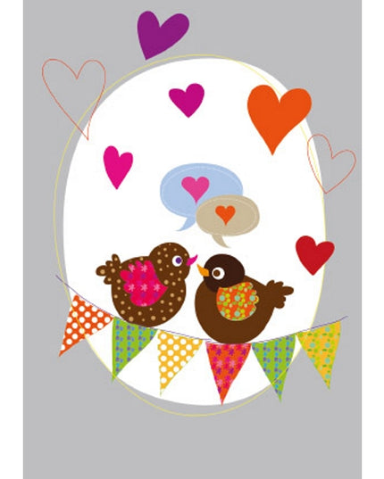 Wenskaart vogels en hartjes