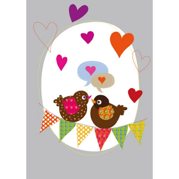 Wenskaart vogels en hartjes