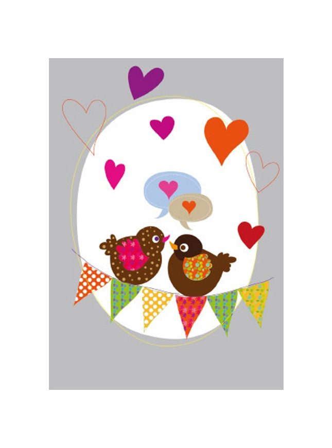 Wenskaart vogels en hartjes
