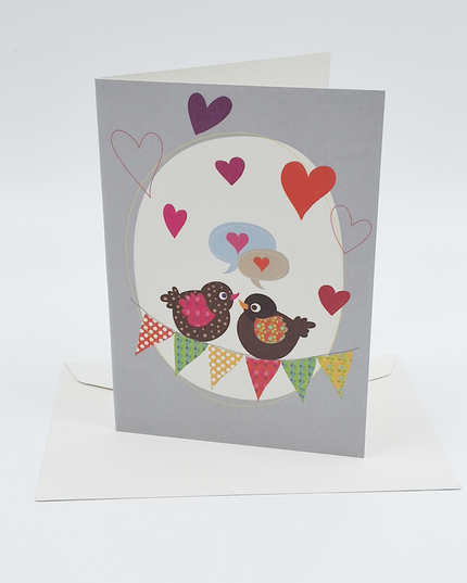 Wenskaart vogels en hartjes