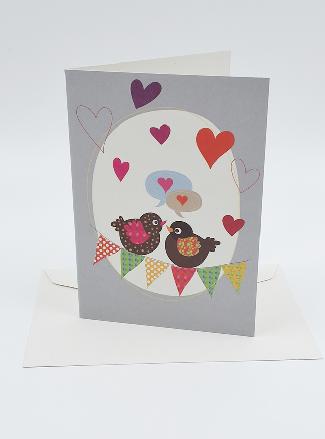 Wenskaart vogels en hartjes