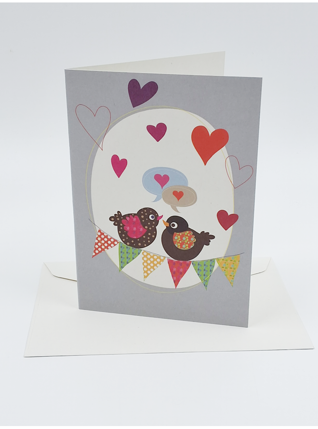 Wenskaart vogels en hartjes