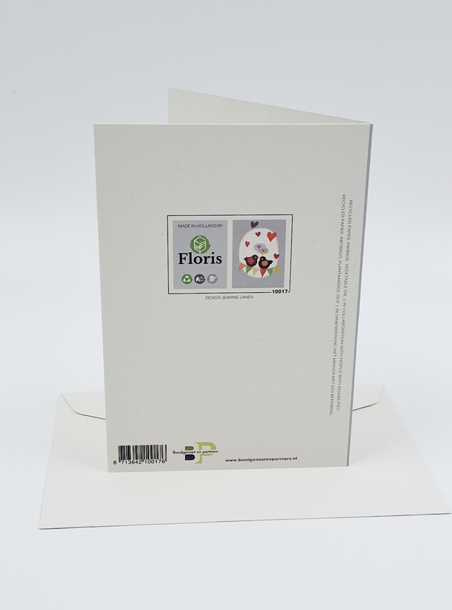 Wenskaart vogels en hartjes