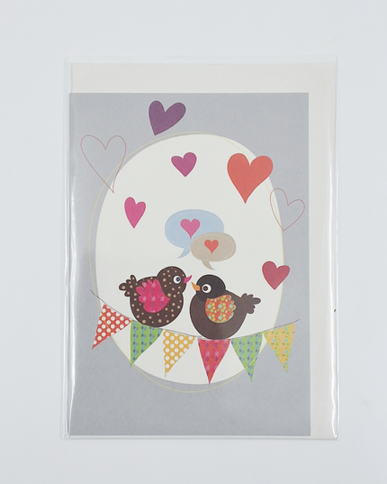 Wenskaart vogels en hartjes