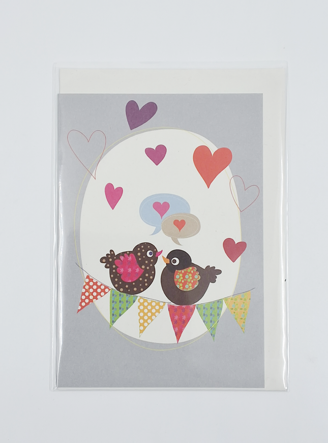 Wenskaart vogels en hartjes