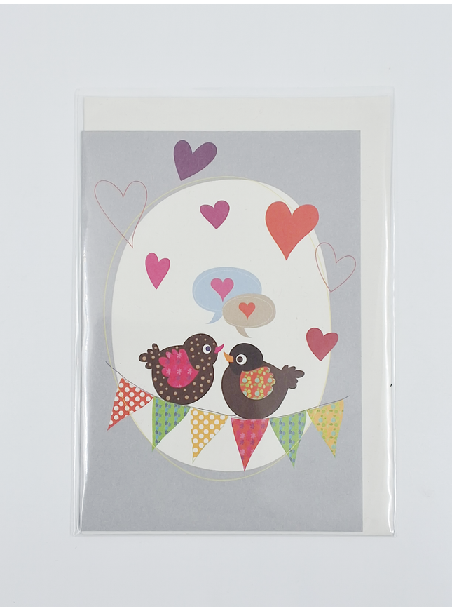 Wenskaart vogels en hartjes