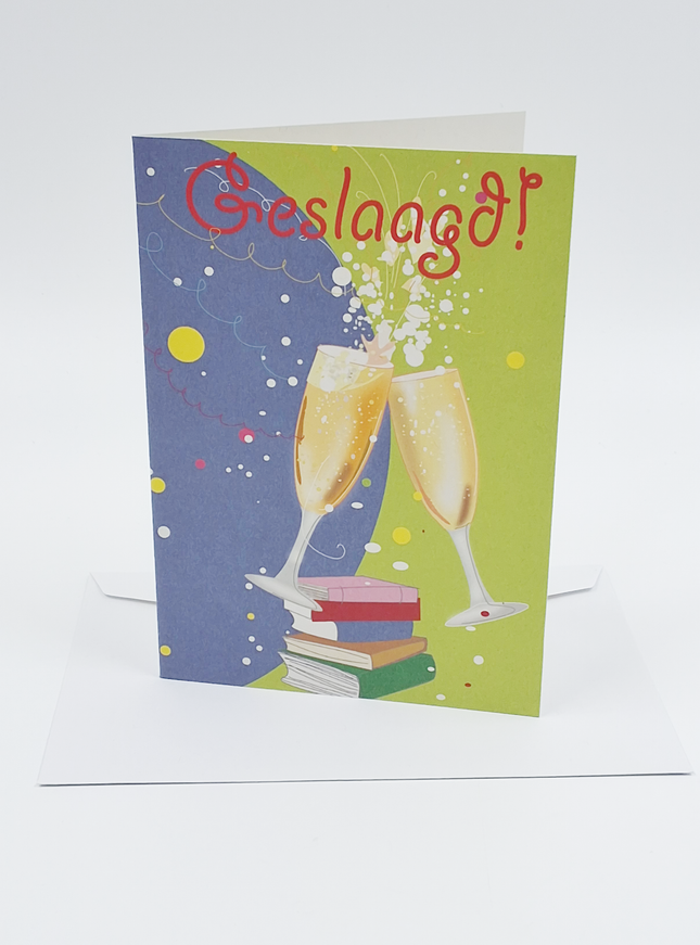 Wenskaart geslaagd, glazen