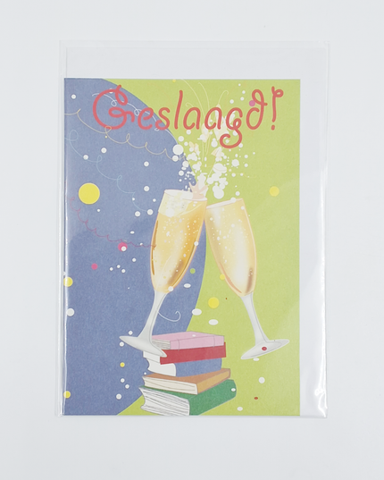 Wenskaart geslaagd, glazen