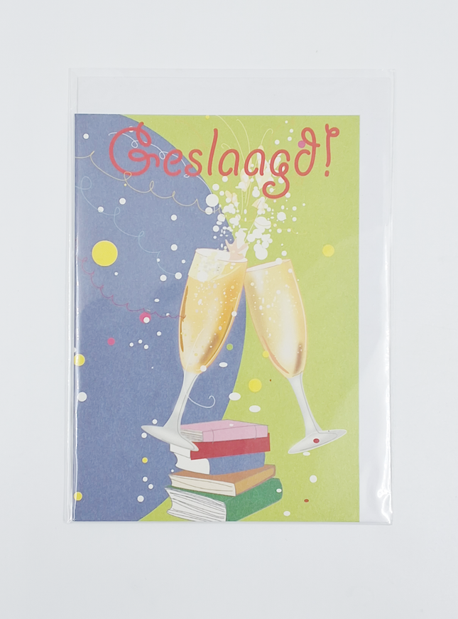 Wenskaart geslaagd, glazen