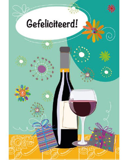 Wenskaart gefeliciteerd fles wijn