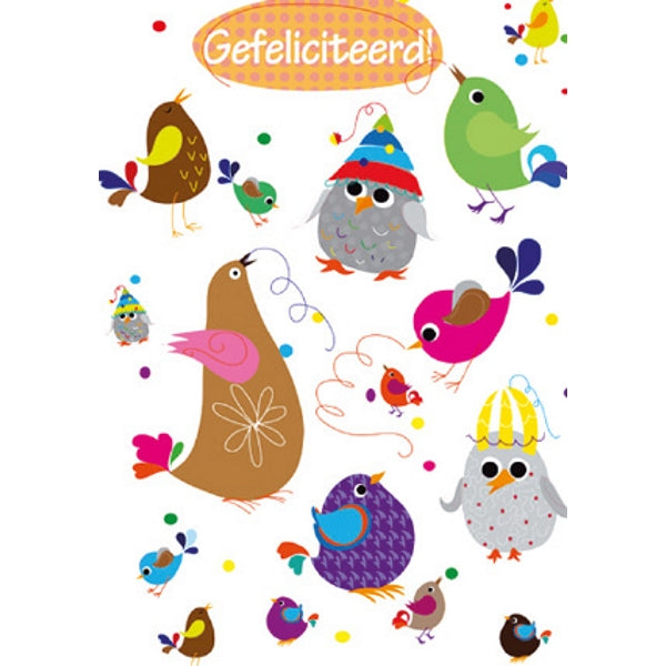 Wenskaart diverse vogels gefeliciteerd