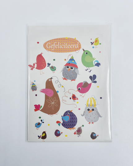 Wenskaart diverse vogels gefeliciteerd
