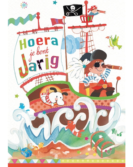 Wenskaart hoera, boot kinderen