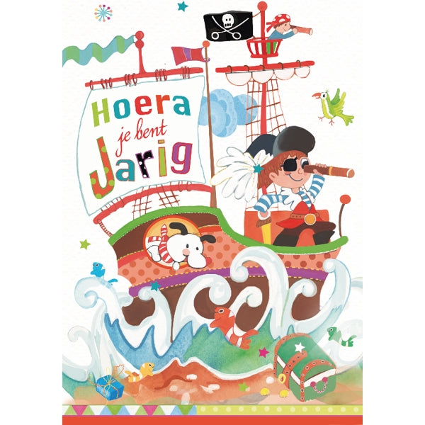 Wenskaart hoera, boot kinderen