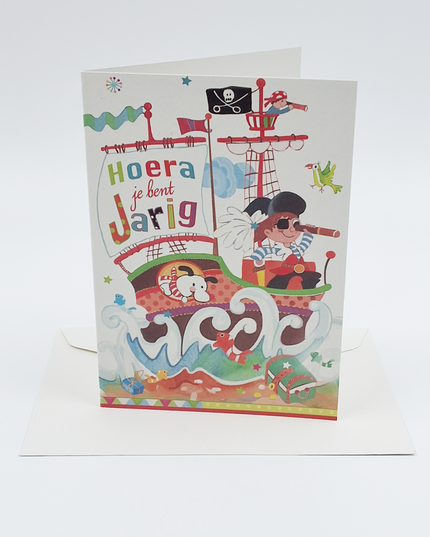 Wenskaart hoera, boot kinderen