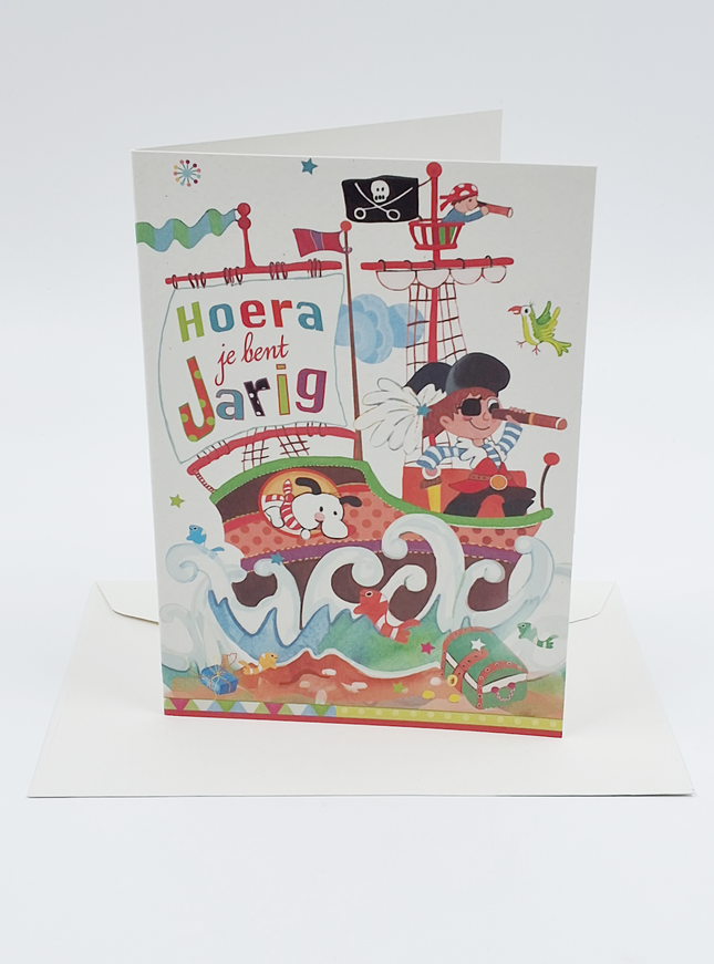 Wenskaart hoera, boot kinderen