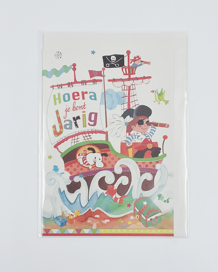 Wenskaart hoera, boot kinderen