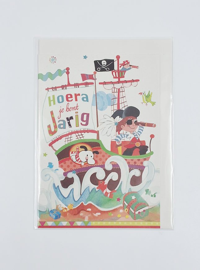 Wenskaart hoera, boot kinderen